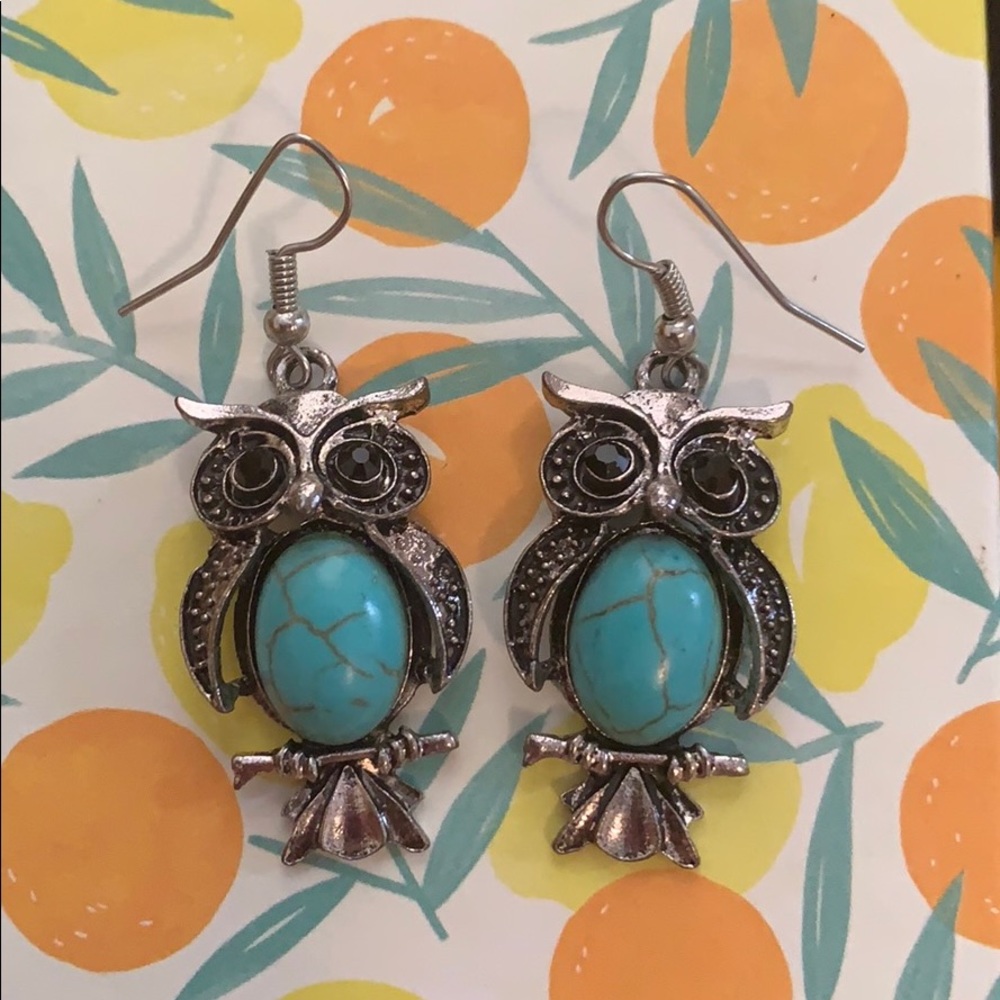 Turquoise owl earrings 🦉